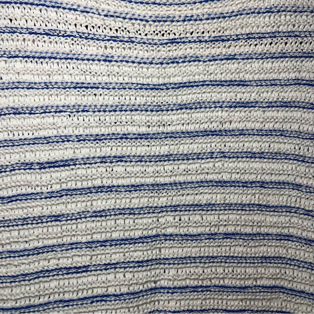 Lauren Ralph Lauren Blue White Striped Open Knit Short Sleeve coastal Top MP - Picture 7 of 9